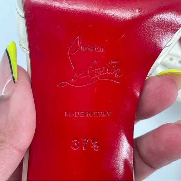 Christian Louboutin Fringe Peep Toe Mule Sandals Cream Leather EU 37.5 Heels - Picture 7 of 16